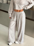 Muchica Women's White Striped Knitted Sweatpants Extra Long Straight Leg Pink Side Stripe Loose Fit Casual Track Pants For Everyday Wear White Beach Pants White Wide Leg Pants Women Wide Pants Wide Leg Summer Pants Palazzo Pants Women White Track Pants Women