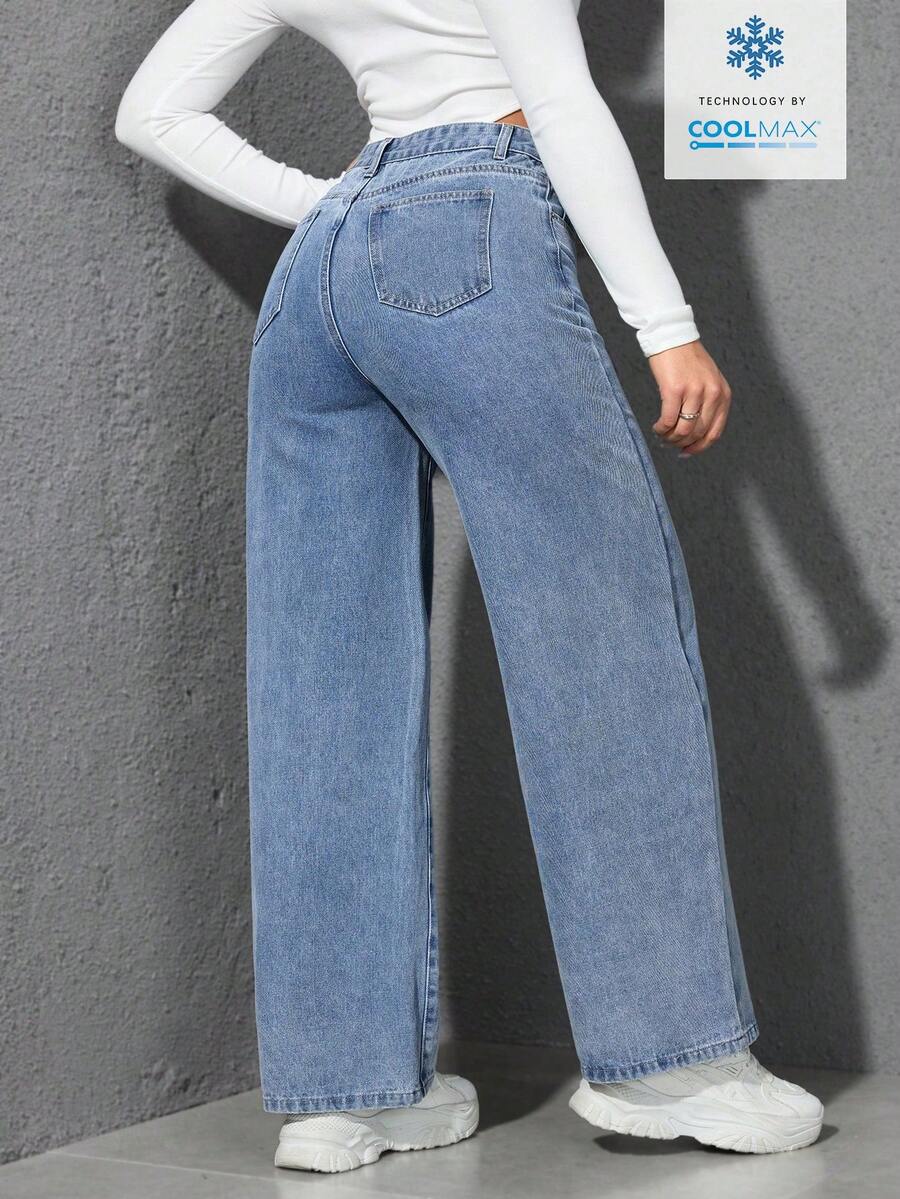 SHEIN ICON Casual Relaxed-Fit High-Waist Straight Leg Denim Jeans