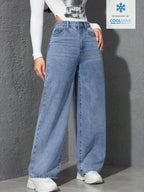 SHEIN ICON Casual Relaxed-Fit High-Waist Straight Leg Denim Jeans