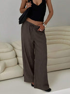 Siren Gaze Women Linen Low-Waist Straight Leg Casual Pants, Summer Holiday Style Business Casual Woman,Linen Pants Black