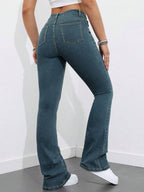 Flexra Women Flared Pocket Casual All-Match Denim Flared Jeans Y2k Bootcut Jeans