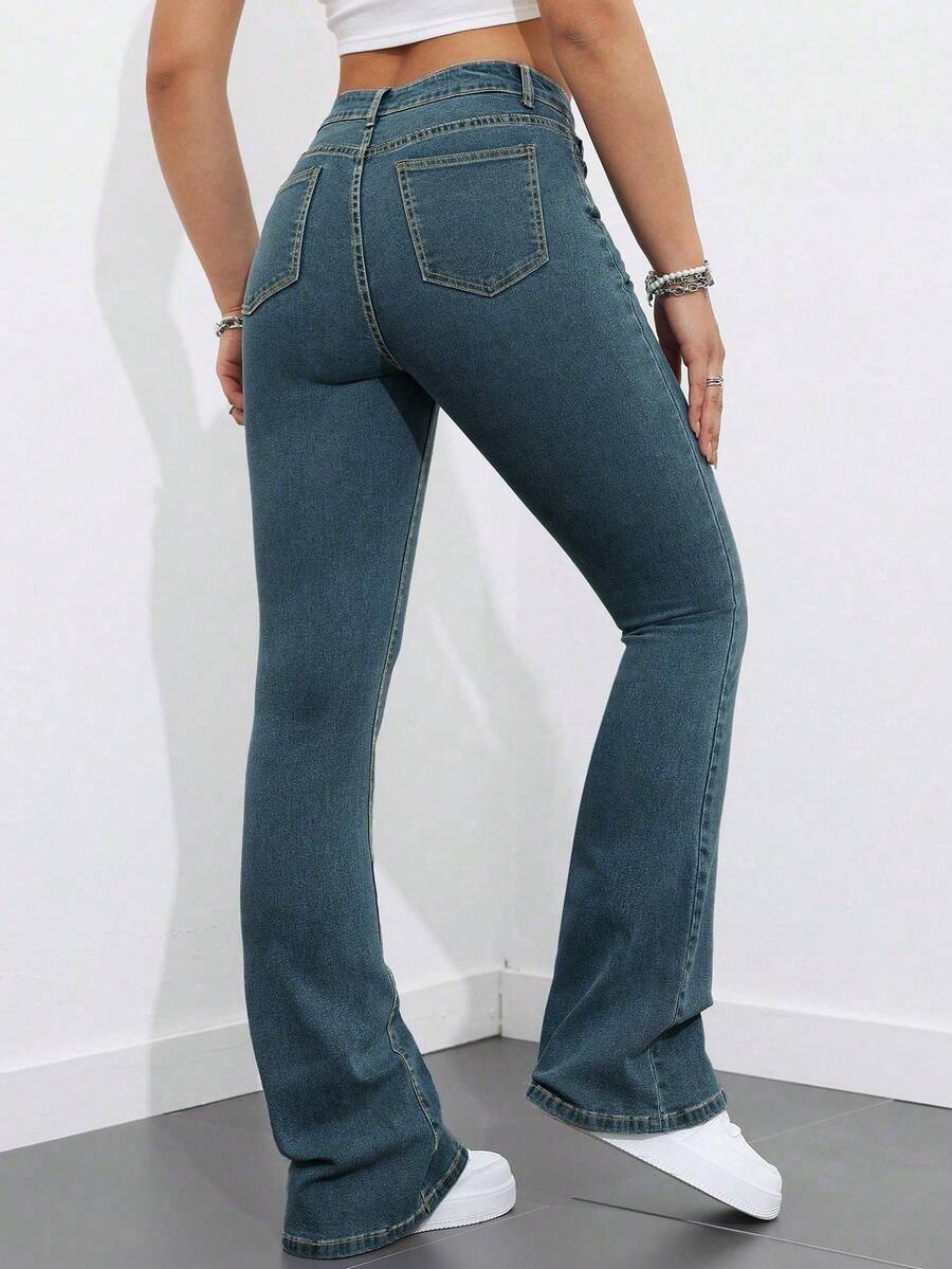 Flexra Women Flared Pocket Casual All-Match Denim Flared Jeans Y2k Bootcut Jeans