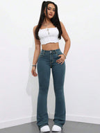 Flexra Women Flared Pocket Casual All-Match Denim Flared Jeans Y2k Bootcut Jeans