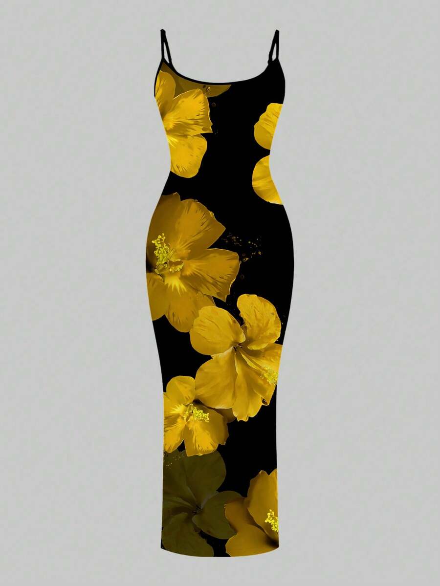 Slaydiva 2025/Summer Outfits For Women/Fall Women Clothes/Summer Dresses For Women/Elegant Dresses For Women/Wedding Guest Dress Women/Vacation Outfits Woman/Going Out/Classy Outfits For Women/Floral Graphic Casual Minimalist Sleeveless Dress Chic Dress