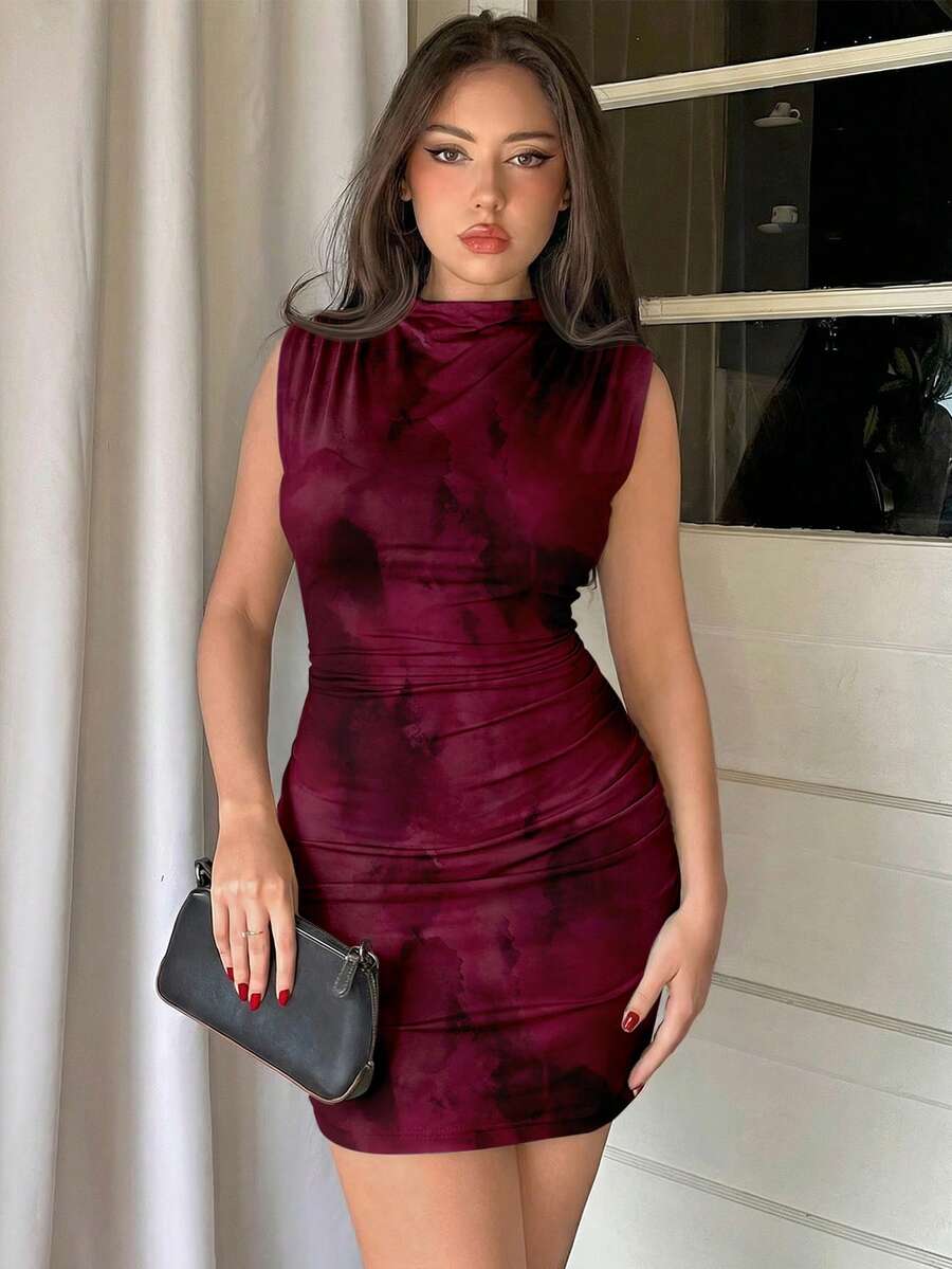 Firerie Solid Color Pleated Bodycon Sleeveless Dress,Summer Dresses For Women Black Bodycon Dress Summer Dresses For Women Carnival Outfit Carnival Dress Black Dress Valentines Day Dress Going Out Outfits