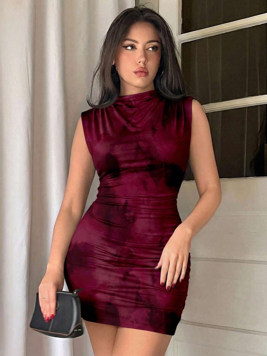 Firerie Solid Color Pleated Bodycon Sleeveless Dress,Summer Dresses For Women Black Bodycon Dress Summer Dresses For Women Carnival Outfit Carnival Dress Black Dress Valentines Day Dress Going Out Outfits