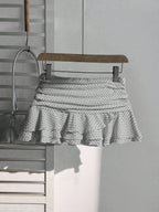 Elamini Women's Fashion Pleated Layered Decor Sweet Design Charming Polka Dot Ruffle Hem Vacation Style Skirt
