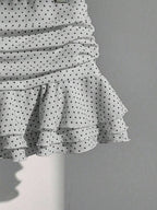 Elamini Women's Fashion Pleated Layered Decor Sweet Design Charming Polka Dot Ruffle Hem Vacation Style Skirt