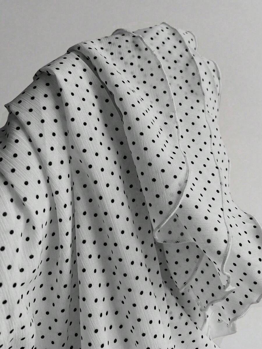 Elamini Women's Fashion Pleated Layered Decor Sweet Design Charming Polka Dot Ruffle Hem Vacation Style Skirt