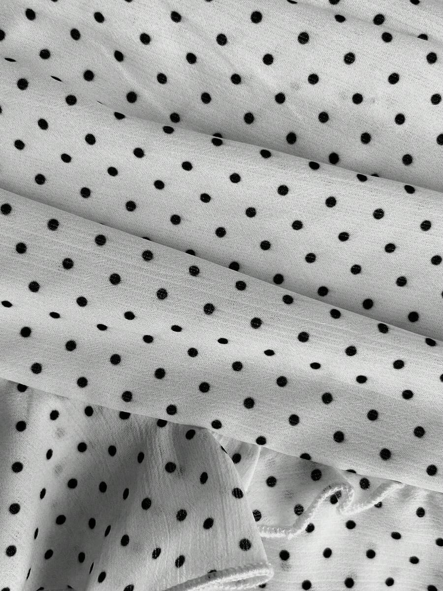 Elamini Women's Fashion Pleated Layered Decor Sweet Design Charming Polka Dot Ruffle Hem Vacation Style Skirt