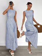 Siren Gaze New  Linen Long Dress For Women, Split Pleated Waist A-Line Dress, Elegant Long Dress, Sun Dresses For Women Holiday Wear, Imitation Linen Flowing Long Dress, Business Casual Women's Wear,Fall Women Clothes Party Summer