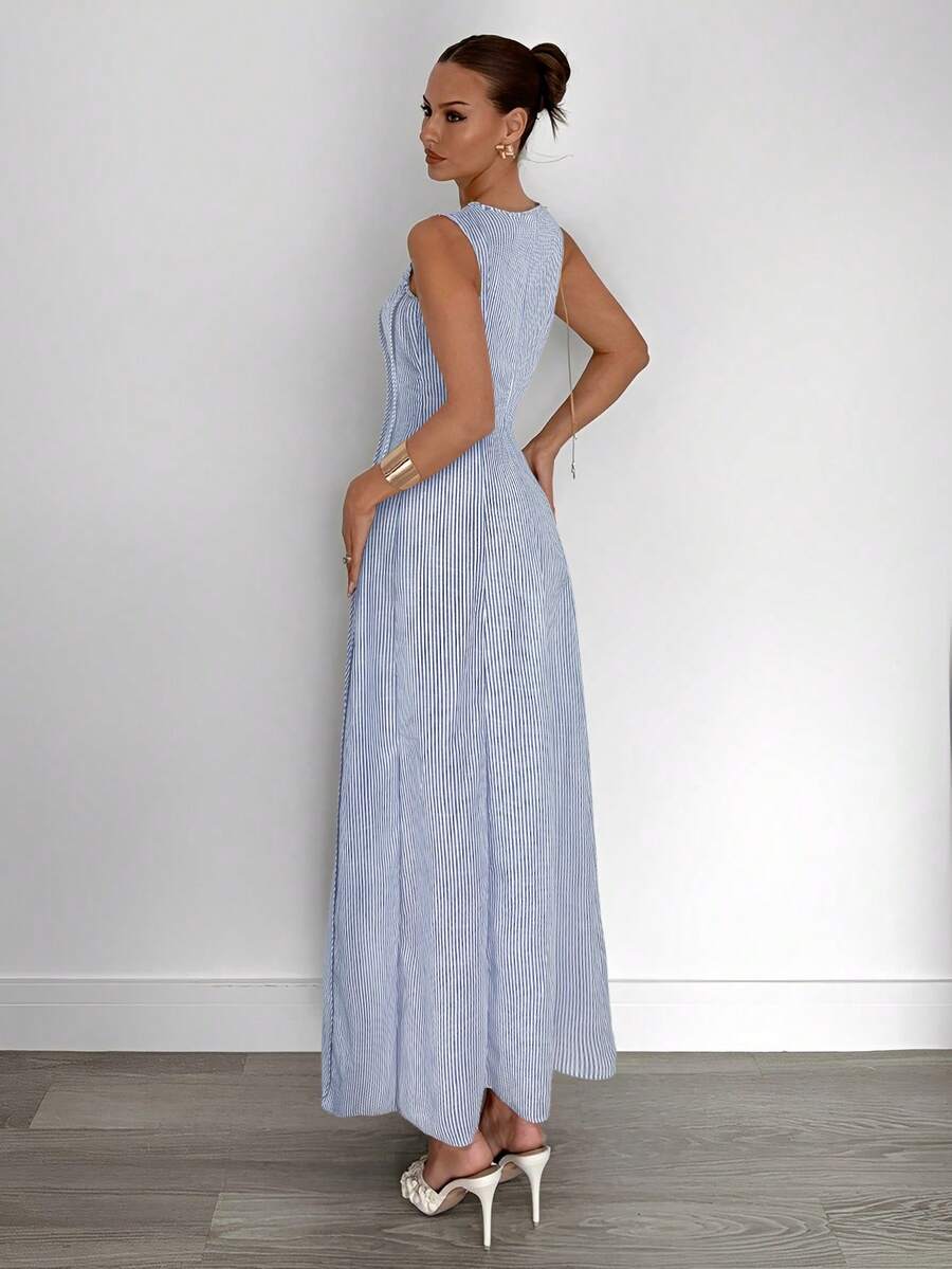 Siren Gaze New  Linen Long Dress For Women, Split Pleated Waist A-Line Dress, Elegant Long Dress, Sun Dresses For Women Holiday Wear, Imitation Linen Flowing Long Dress, Business Casual Women's Wear,Fall Women Clothes Party Summer