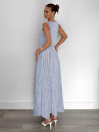 Siren Gaze New  Linen Long Dress For Women, Split Pleated Waist A-Line Dress, Elegant Long Dress, Sun Dresses For Women Holiday Wear, Imitation Linen Flowing Long Dress, Business Casual Women's Wear,Fall Women Clothes Party Summer