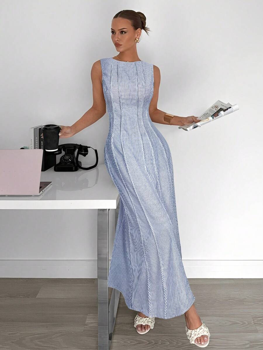 Siren Gaze New  Linen Long Dress For Women, Split Pleated Waist A-Line Dress, Elegant Long Dress, Sun Dresses For Women Holiday Wear, Imitation Linen Flowing Long Dress, Business Casual Women's Wear,Fall Women Clothes Party Summer
