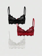 ROMWE 3pcs Set Casual Everyday Lace Trim Underwire Bra