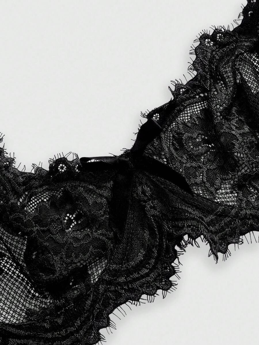 ROMWE 3pcs Set Casual Everyday Lace Trim Underwire Bra