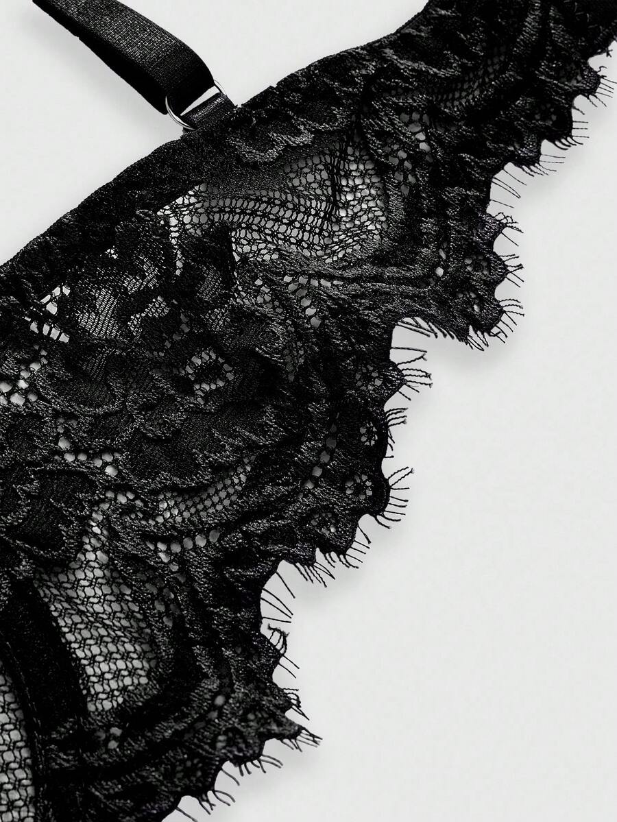 ROMWE 3pcs Set Casual Everyday Lace Trim Underwire Bra