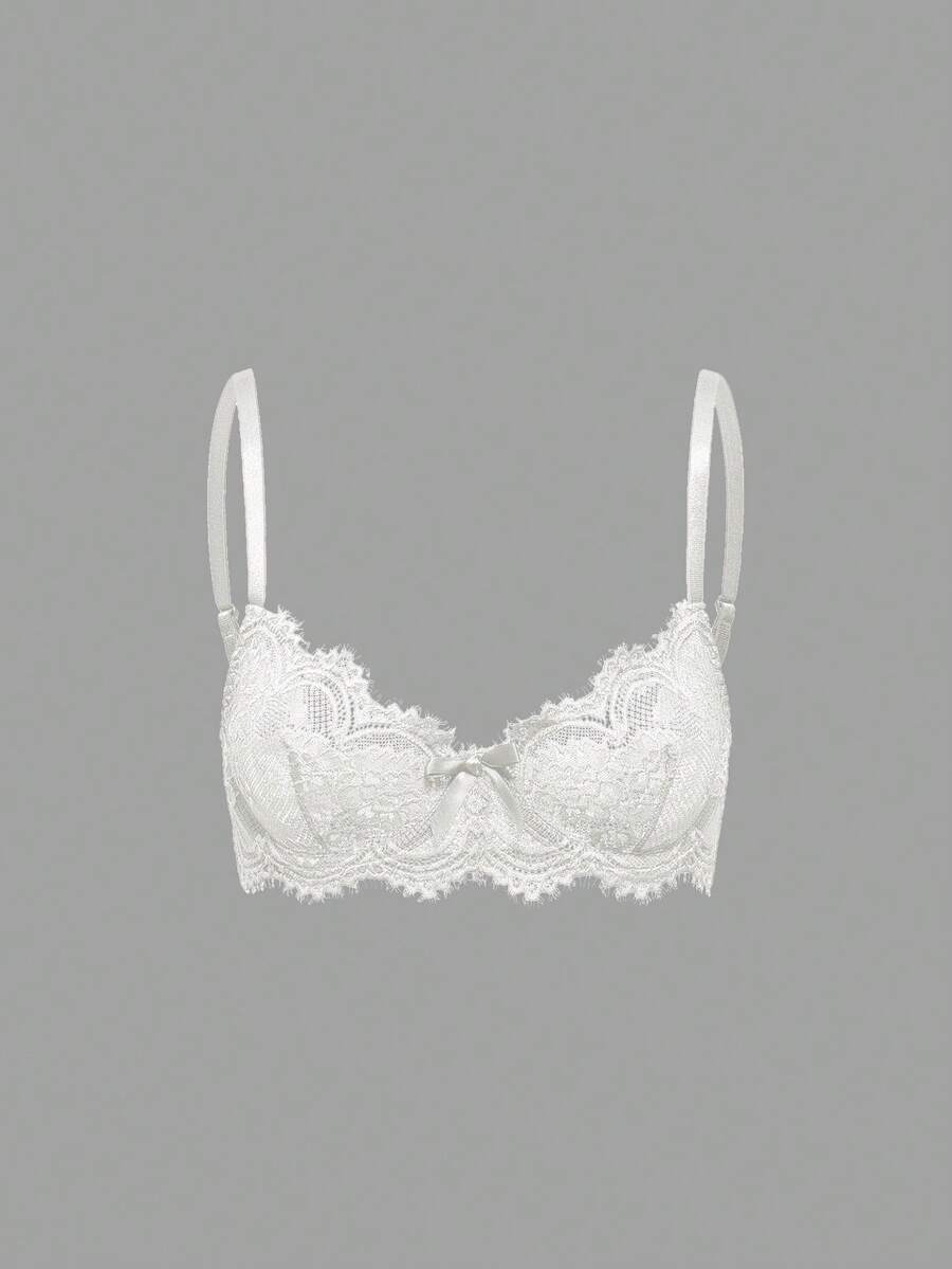 ROMWE 3pcs Set Casual Everyday Lace Trim Underwire Bra