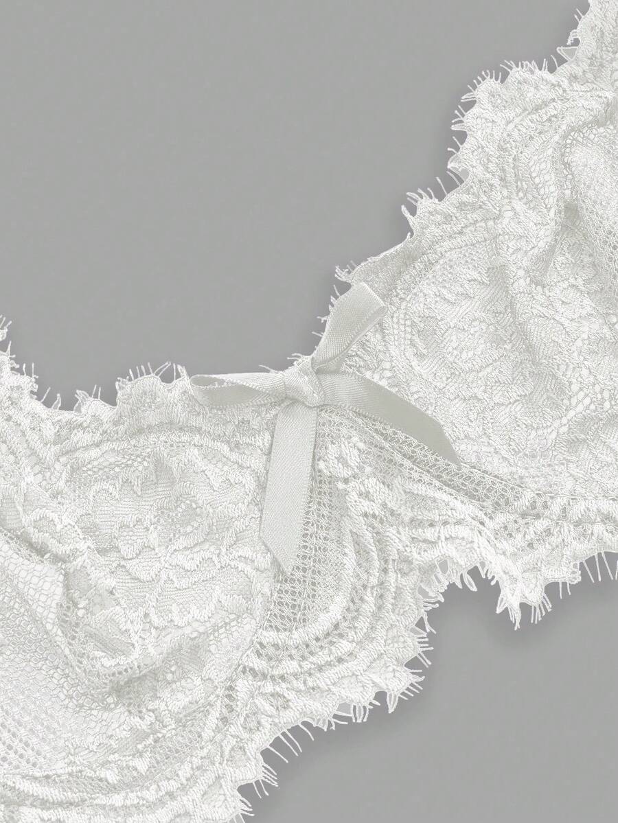 ROMWE 3pcs Set Casual Everyday Lace Trim Underwire Bra