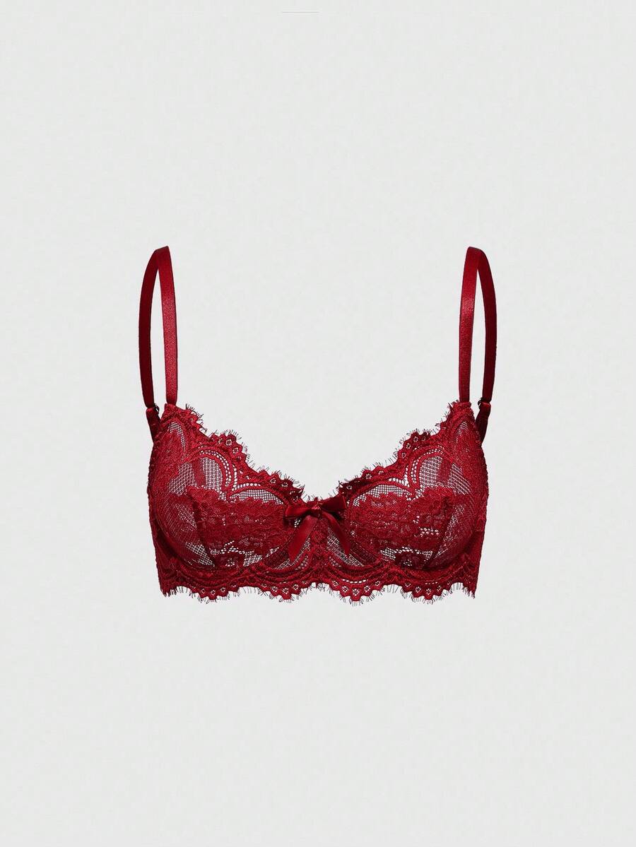 ROMWE 3pcs Set Casual Everyday Lace Trim Underwire Bra
