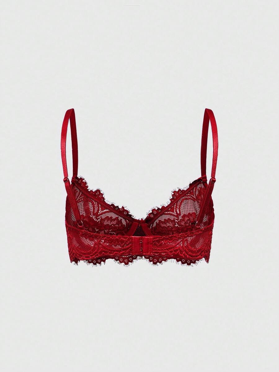 ROMWE 3pcs Set Casual Everyday Lace Trim Underwire Bra