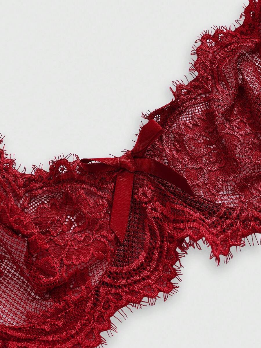 ROMWE 3pcs Set Casual Everyday Lace Trim Underwire Bra