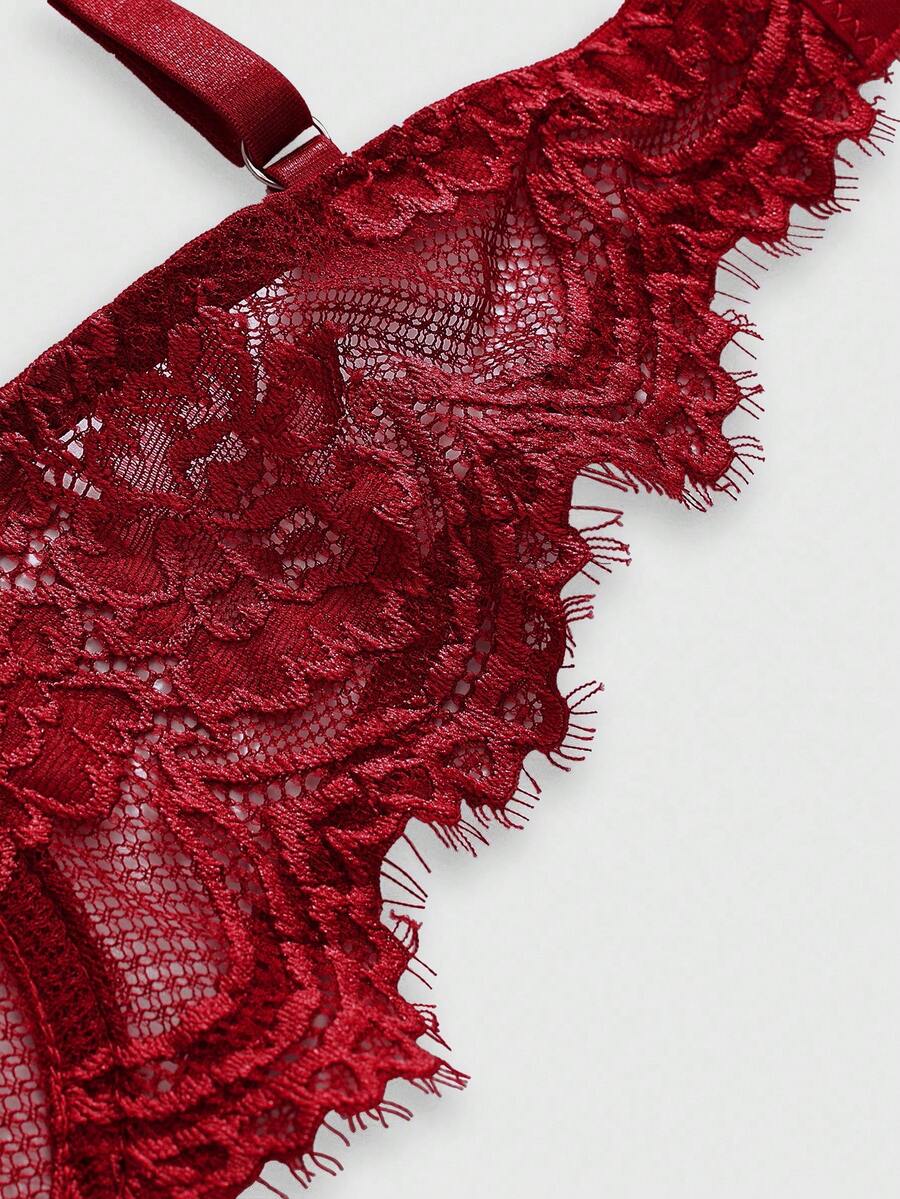 ROMWE 3pcs Set Casual Everyday Lace Trim Underwire Bra
