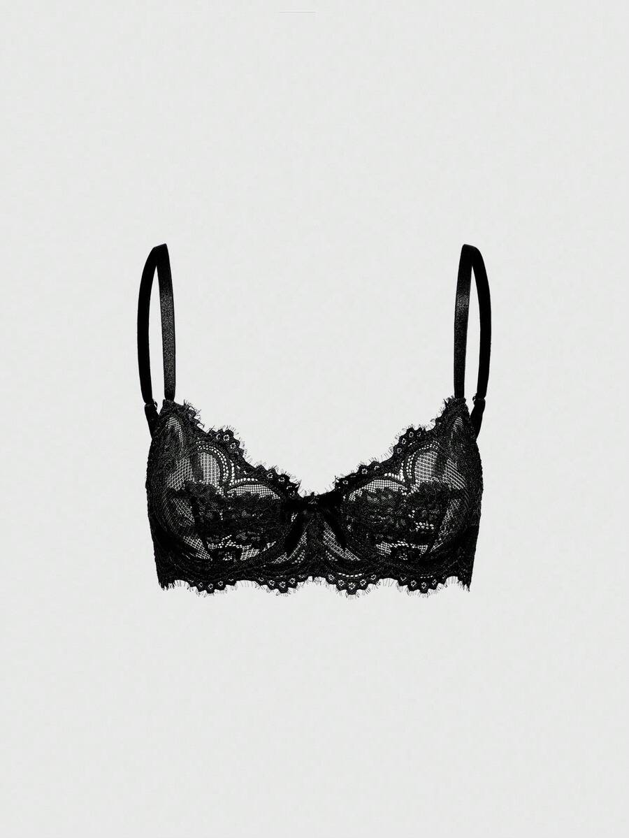 ROMWE 3pcs Set Casual Everyday Lace Trim Underwire Bra