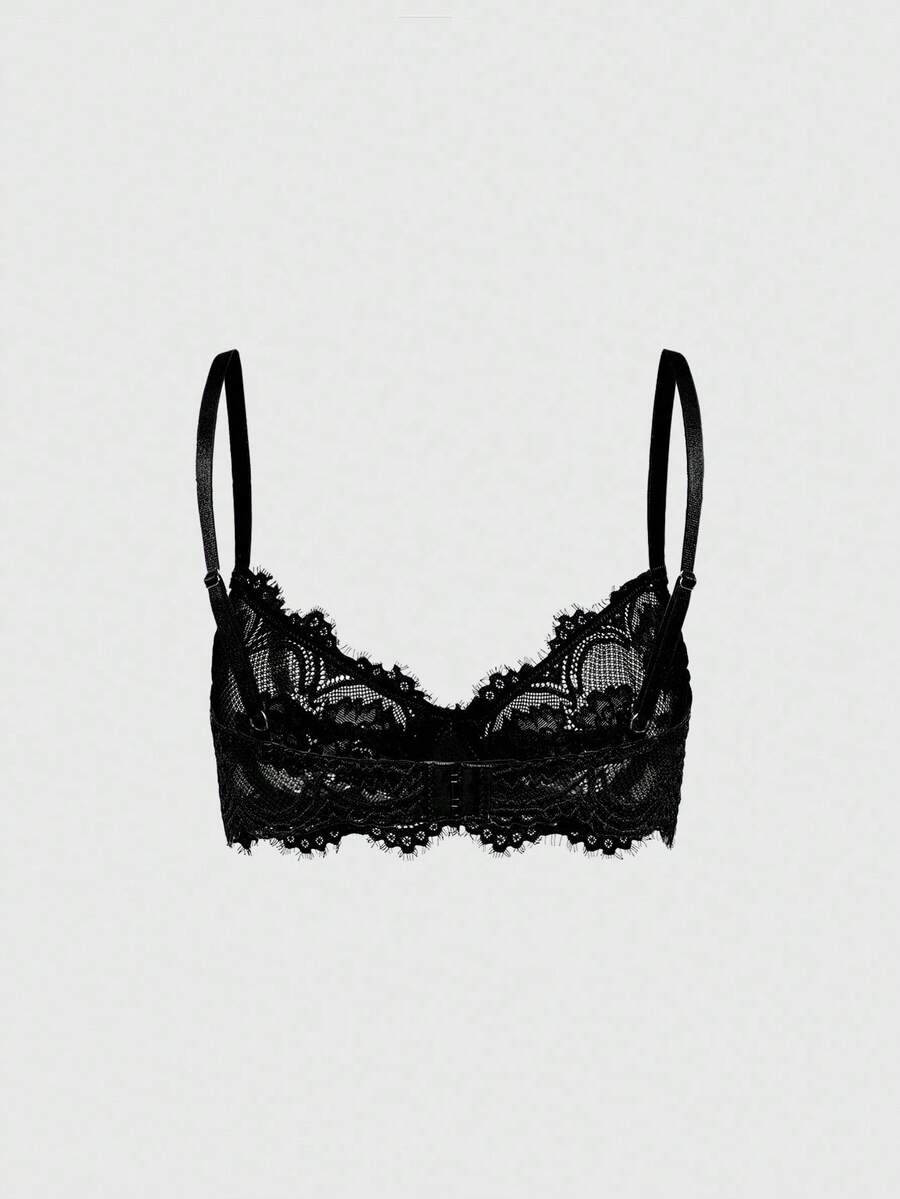 ROMWE 3pcs Set Casual Everyday Lace Trim Underwire Bra