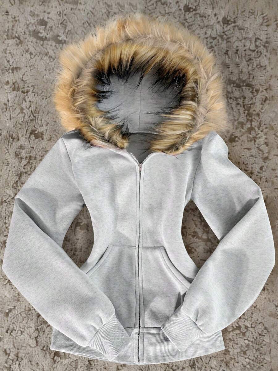 Glimmora New Women Zip-Up Sweatshirt, Gray Long Sleeve Jacket