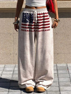 Muchica Women's White Striped Knitted Sweatpants Extra Long Straight Leg Pink Side Stripe Loose Fit Casual Track Pants For Everyday Wear White Beach Pants White Wide Leg Pants Women Wide Pants Wide Leg Summer Pants Palazzo Pants Women White Track Pants Women