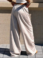 Muchica Women's White Striped Knitted Sweatpants Extra Long Straight Leg Pink Side Stripe Loose Fit Casual Track Pants For Everyday Wear White Beach Pants White Wide Leg Pants Women Wide Pants Wide Leg Summer Pants Palazzo Pants Women White Track Pants Women
