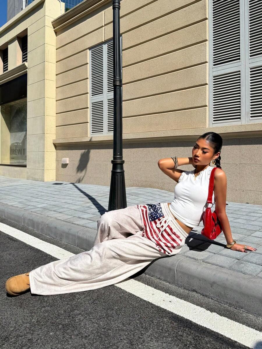 Muchica Women's White Striped Knitted Sweatpants Extra Long Straight Leg Pink Side Stripe Loose Fit Casual Track Pants For Everyday Wear White Beach Pants White Wide Leg Pants Women Wide Pants Wide Leg Summer Pants Palazzo Pants Women White Track Pants Women