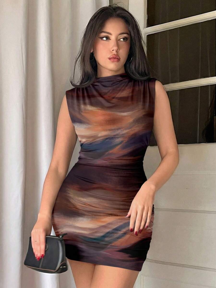 Firerie Solid Color Pleated Bodycon Sleeveless Dress,Summer Dresses For Women Black Bodycon Dress Summer Dresses For Women Carnival Outfit Carnival Dress Black Dress Valentines Day Dress Going Out Outfits