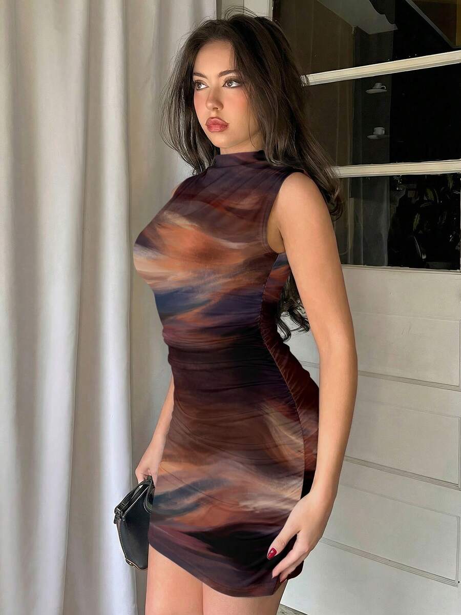 Firerie Solid Color Pleated Bodycon Sleeveless Dress,Summer Dresses For Women Black Bodycon Dress Summer Dresses For Women Carnival Outfit Carnival Dress Black Dress Valentines Day Dress Going Out Outfits