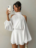 Aloruh Women's New Apricot Solid Color Mini Dress, Long Sleeve, Lantern Sleeve Design, A-Line Dress, Party Dress, Date Dress, Afternoon Tea Dress, Autumn/Winter New Year's Outfit For Women,Spring Outfit Women