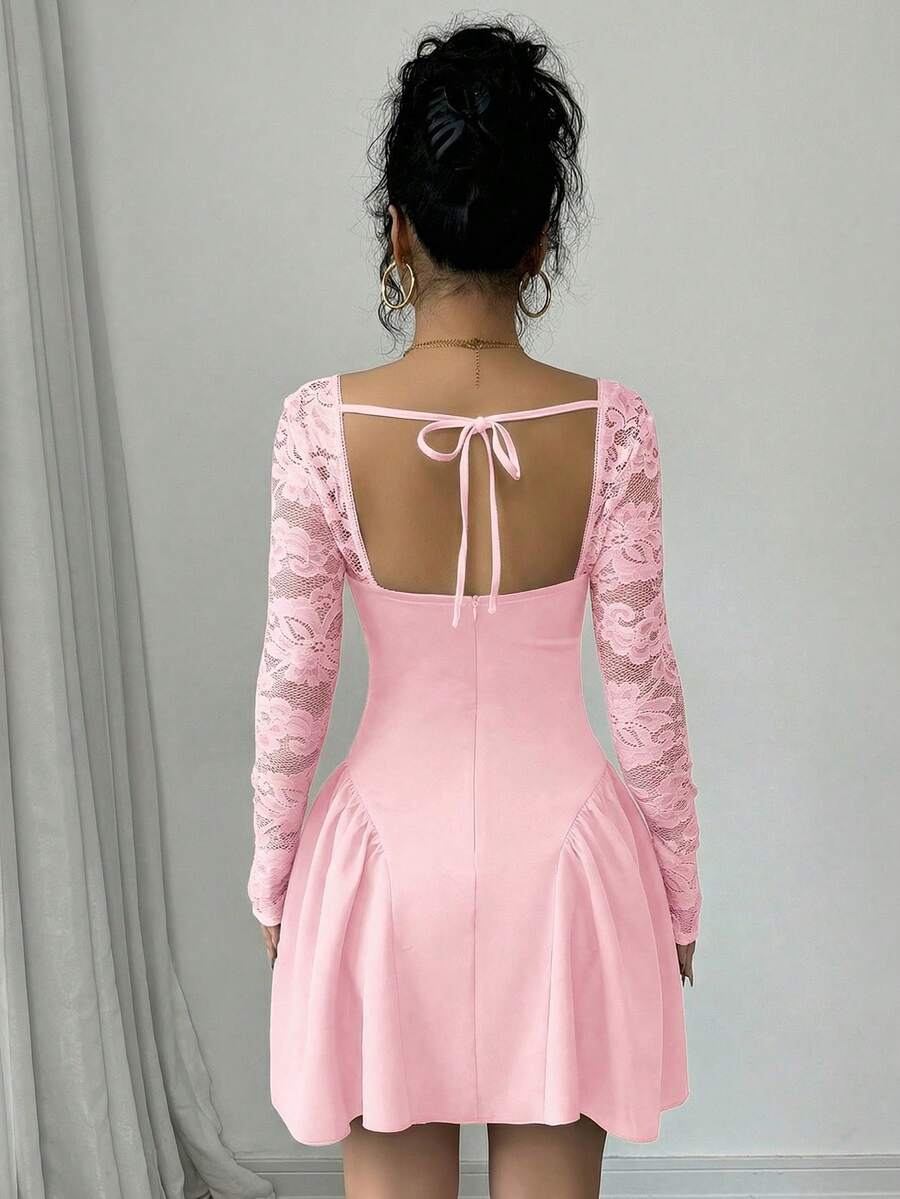 SHEIN Allurite Holiday Costume Dress Christmas Party Ball White Lace Long Sleeve Princess Tutu Sexy Mini Dress;Fall Women Clothes;Holiday Party Dress;New Year Eve Dress;New Years Women Outfit,Valentine's Day Mini Dress, Spring/Summer Mini Dress,Black And White Stitching Black Corset Dress Dinner Date Dress Sweetheart Neckline Dress Corset Top Dress Wine Dress Maroon Dress