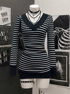 StreetHx Women's Casual Striped V-Neck Long Sleeve Short Dress