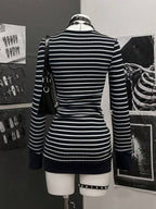 StreetHx Women's Casual Striped V-Neck Long Sleeve Short Dress