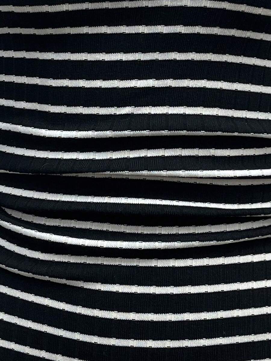 StreetHx Women's Casual Striped V-Neck Long Sleeve Short Dress