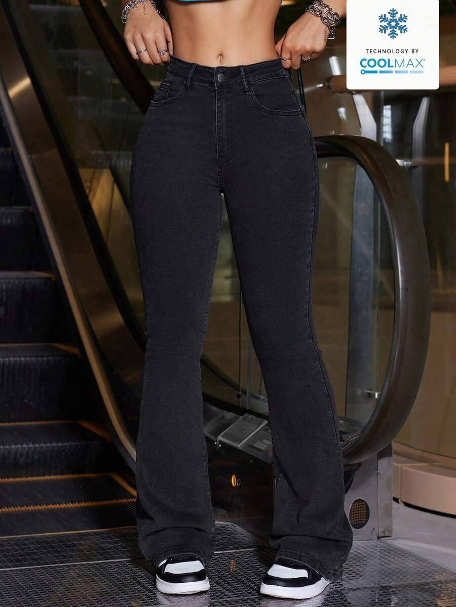 Flexra Women Flared Pocket Casual All-Match Denim Flared Jeans Y2k Bootcut Jeans