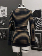 StreetHx Women's Casual Striped V-Neck Long Sleeve Short Dress