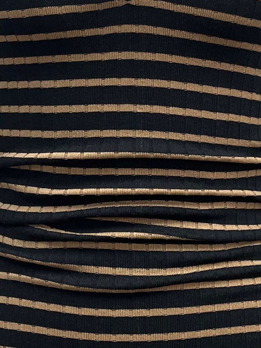 StreetHx Women's Casual Striped V-Neck Long Sleeve Short Dress