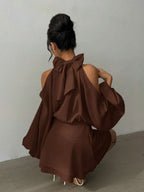 Aloruh Women's New Apricot Solid Color Mini Dress, Long Sleeve, Lantern Sleeve Design, A-Line Dress, Party Dress, Date Dress, Afternoon Tea Dress, Autumn/Winter New Year's Outfit For Women,Spring Outfit Women