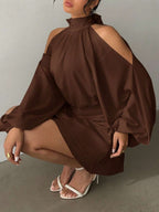 Aloruh Women's New Apricot Solid Color Mini Dress, Long Sleeve, Lantern Sleeve Design, A-Line Dress, Party Dress, Date Dress, Afternoon Tea Dress, Autumn/Winter New Year's Outfit For Women,Spring Outfit Women