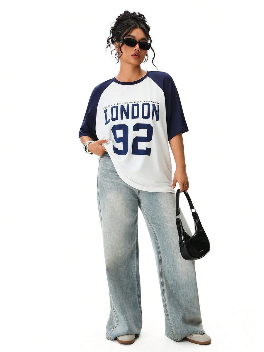 SHEIN EZwear Plus Size Summer Basic Casual Raglan Sleeve Short Sleeve Loose T-Shirt