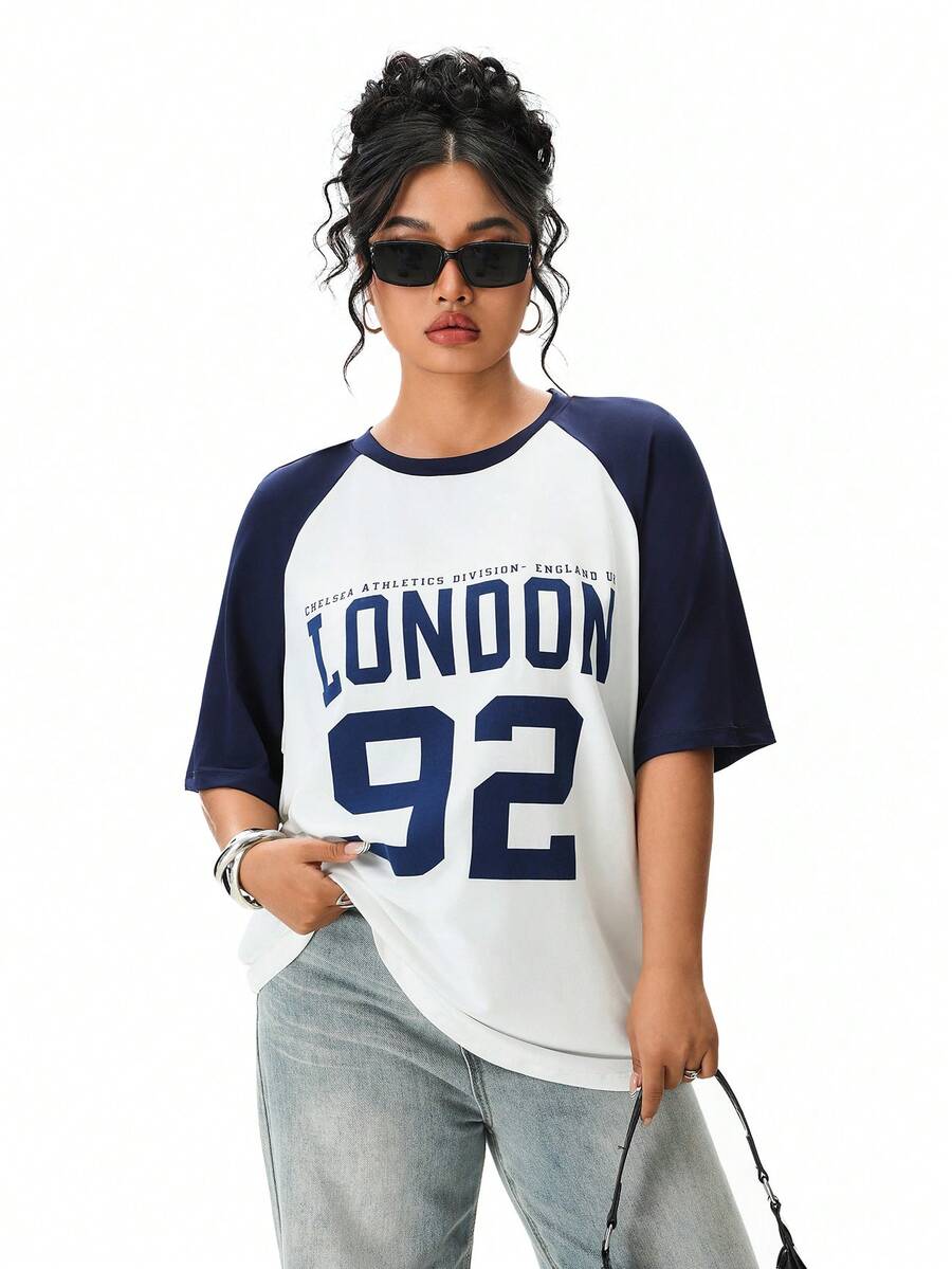 SHEIN EZwear Plus Size Summer Basic Casual Raglan Sleeve Short Sleeve Loose T-Shirt