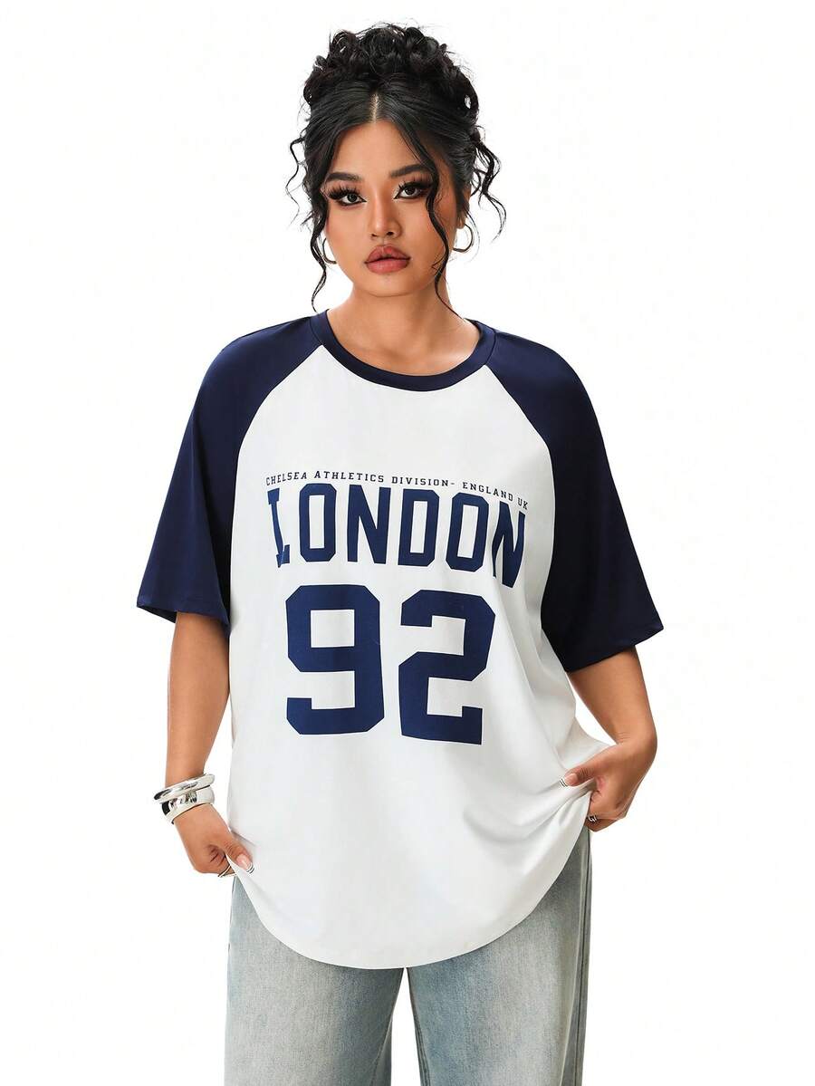 SHEIN EZwear Plus Size Summer Basic Casual Raglan Sleeve Short Sleeve Loose T-Shirt