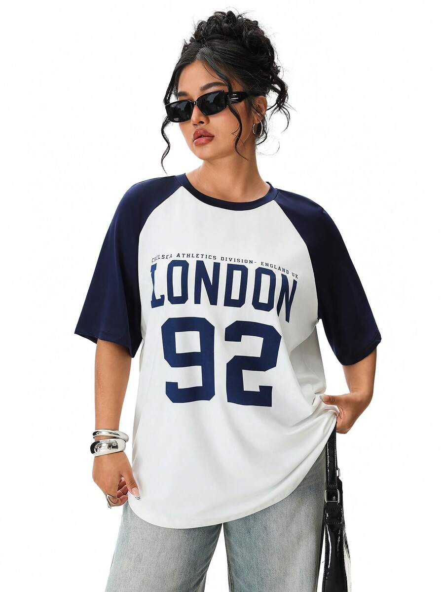 SHEIN EZwear Plus Size Summer Basic Casual Raglan Sleeve Short Sleeve Loose T-Shirt