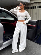 CovetEZ Women's Casual Loose Solid Color Drawstring Waist Sweatpants Wide Leg Sweatpants Graduation,Back To School Outfits,Graduation,Teacher Outfits For Women,Back To School